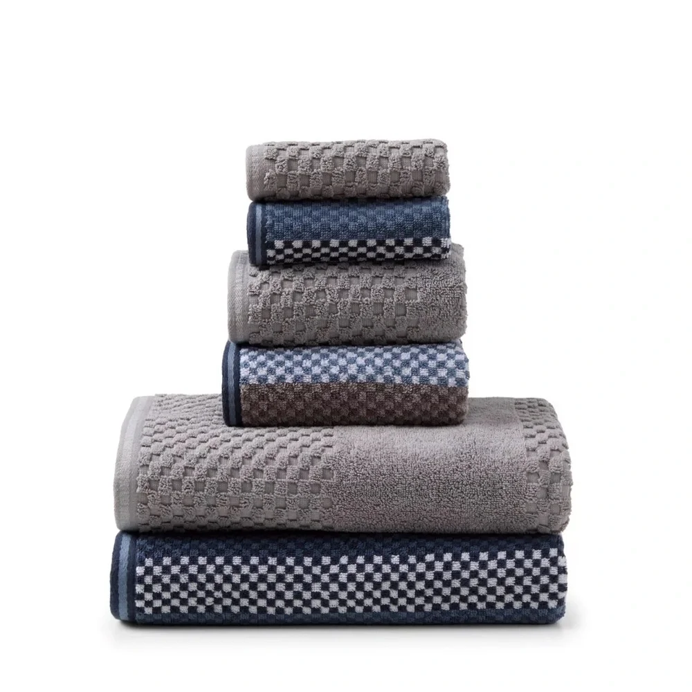 💥 6pc CARO HOME 100% Cotton Bath Towel Set - Blue/Grey